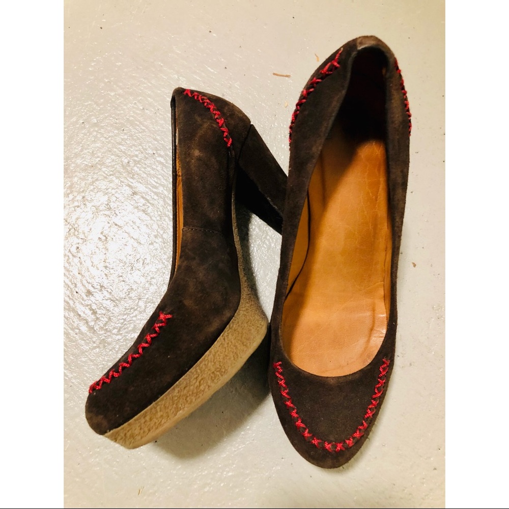 Anthropologie brown suede heels